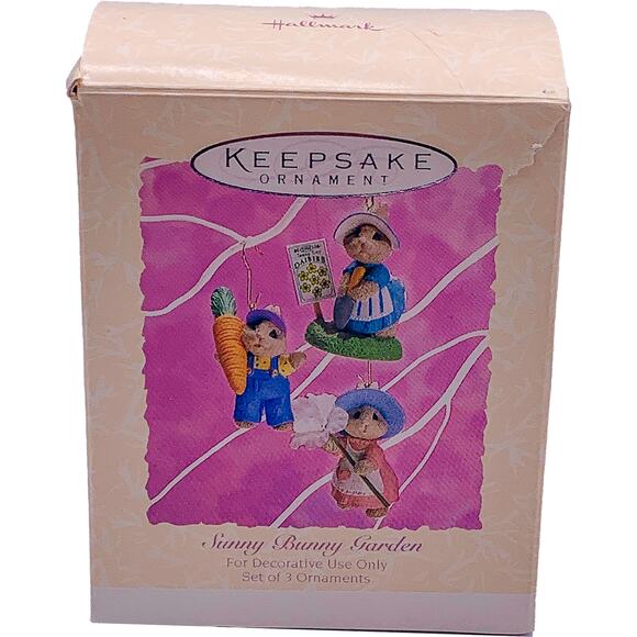 1994 Hallmark Keepsake Easter Ornament Sunny Bunny Garden 3-Piece Set in Box - Picture 1 of 8